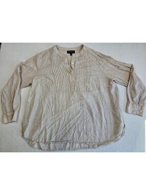 Lane Bryant Womens 18/20 Blouse Beige Linen & Cotton Pintuck